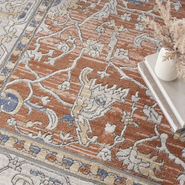 HomeRoots 9' Elegant Gray and Red Oriental Power Loom Area Rug - Durable, Stylish Design for Home Décor 9' X 12' 533275