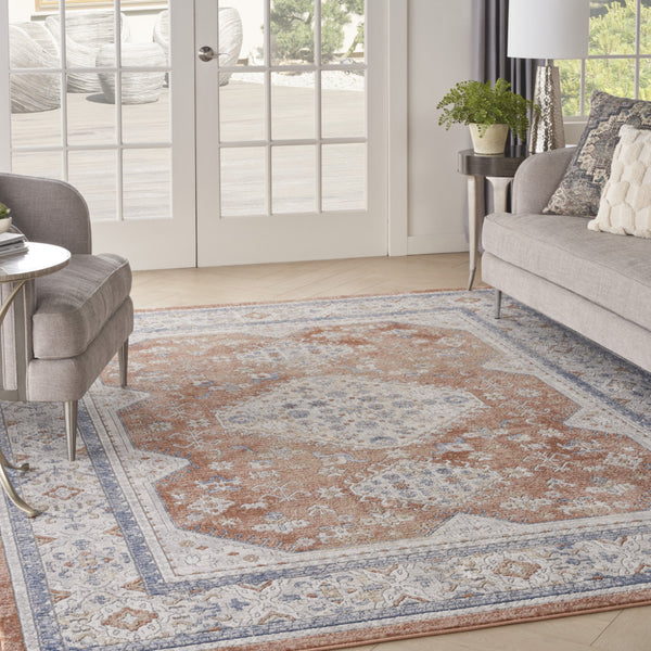 Homeroots 9' X 12' Blue And Beige Oriental Power Loom Area Rug  Polypropylene 533277