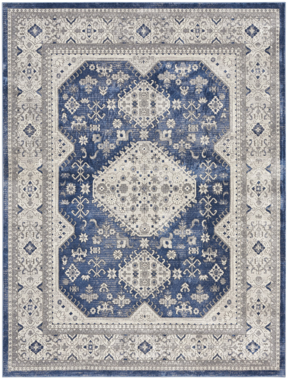 Homeroots 9' X 12' Ivory Blue And Gray Oriental Power Loom Area Rug  Polypropylene 533278