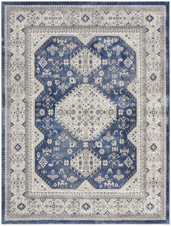 Homeroots 9' X 12' Ivory Blue And Gray Oriental Power Loom Area Rug  Polypropylene 533278
