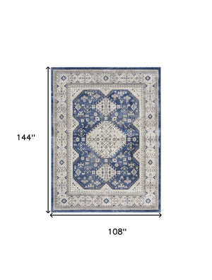 Homeroots 9' X 12' Ivory Blue And Gray Oriental Power Loom Area Rug  Polypropylene 533278