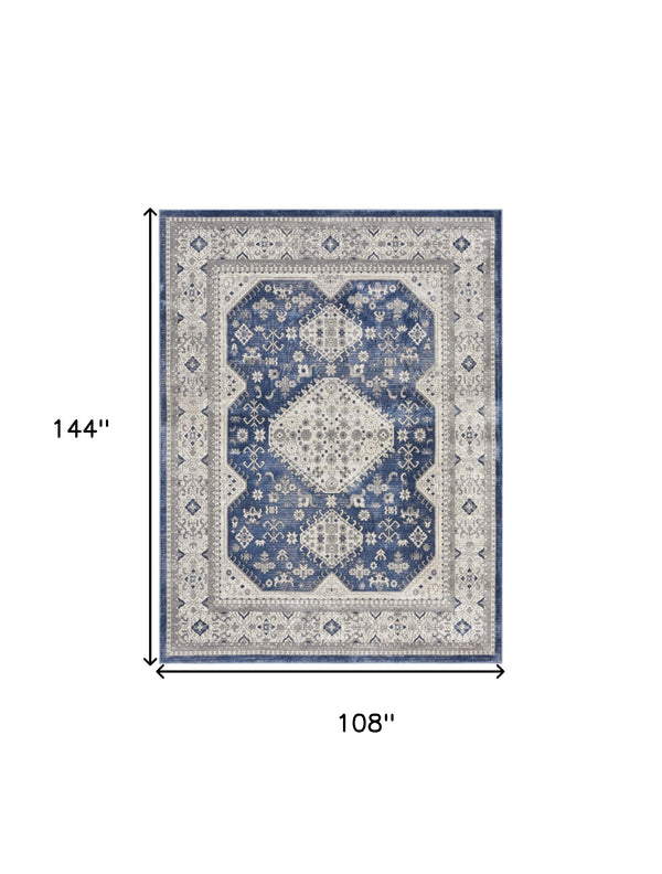 Homeroots 9' X 12' Ivory Blue And Gray Oriental Power Loom Area Rug  Polypropylene 533278
