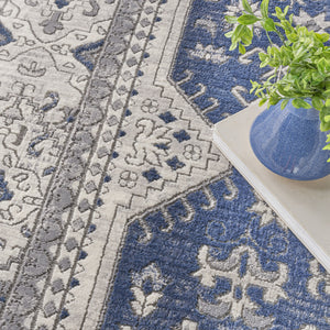 Homeroots 9' X 12' Ivory Blue And Gray Oriental Power Loom Area Rug  Polypropylene 533278