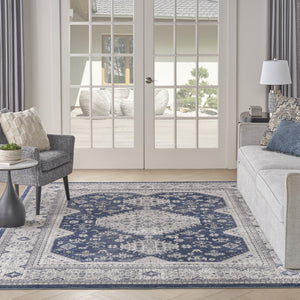 Homeroots 9' X 12' Ivory Blue And Gray Oriental Power Loom Area Rug  Polypropylene 533278