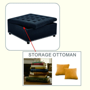 English Elm Storage Ottoman Tufted Nailhead Trim Lift Top Footstool for Living Room or Bedroom Black W5568P447086