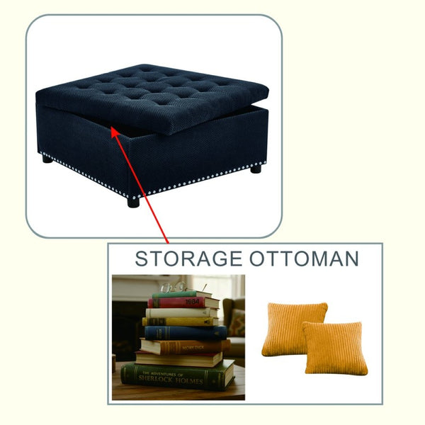 English Elm Storage Ottoman Tufted Nailhead Trim Lift Top Footstool for Living Room or Bedroom Black W5568P447086