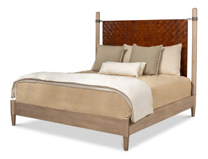 Sarreid Marcus King Bed - Hand Woven Leather With Flaky Pine Finish & Hand Forged Iron Craftsmanship Brown  53328