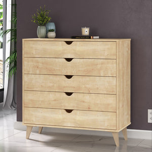 Homeroots 36" Elegant Five Drawer Dresser - Enhance Your Space With Stylish Storage & Timeless Design Natural Manufactured Wood 533280