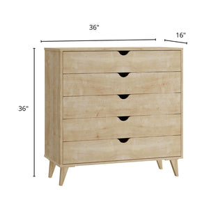 Homeroots 36" Elegant Five Drawer Dresser - Enhance Your Space With Stylish Storage & Timeless Design Natural Manufactured Wood 533280