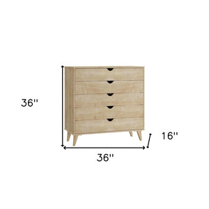 Homeroots 36" Elegant Five Drawer Dresser - Enhance Your Space With Stylish Storage & Timeless Design Natural Manufactured Wood 533280