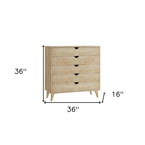 Homeroots 36" Elegant Five Drawer Dresser - Enhance Your Space With Stylish Storage & Timeless Design Natural Manufactured Wood 533280