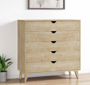 Homeroots 36" Elegant Five Drawer Dresser - Enhance Your Space With Stylish Storage & Timeless Design Natural Manufactured Wood 533280