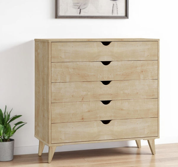 Homeroots 36" Elegant Five Drawer Dresser - Enhance Your Space With Stylish Storage & Timeless Design Natural Manufactured Wood 533280