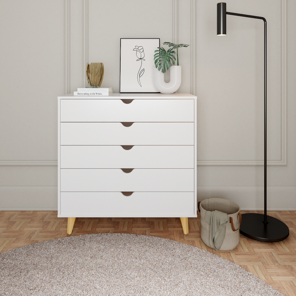 Homeroots 36" Elegant Five Drawer Dresser - Enhance Your Space With Stylish Storage & Timeless Design White Manufactured Wood 533281