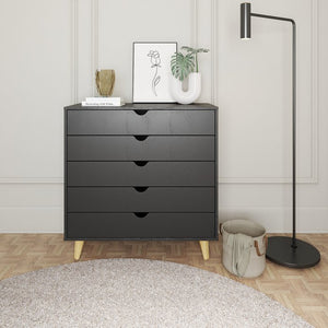 Homeroots 36" Elegant Five Drawer Dresser - Enhance Your Space With Stylish Storage & Timeless Design Black Manufactured Wood 533282