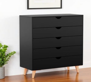 Homeroots 36" Elegant Five Drawer Dresser - Enhance Your Space With Stylish Storage & Timeless Design Black Manufactured Wood 533282
