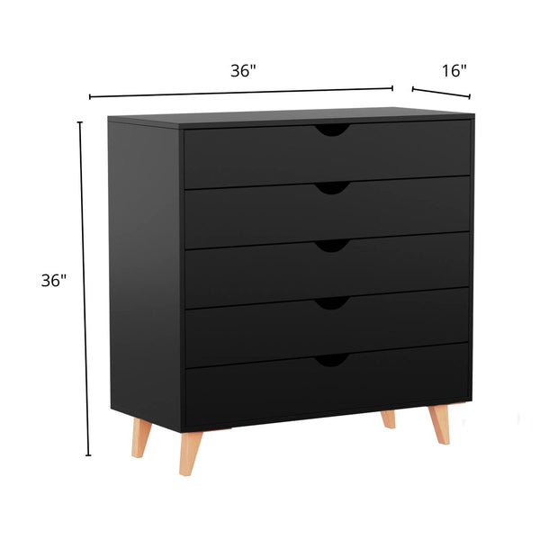 Homeroots 36" Elegant Five Drawer Dresser - Enhance Your Space With Stylish Storage & Timeless Design Black Manufactured Wood 533282