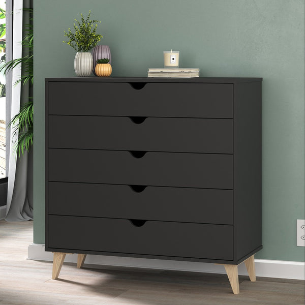 Homeroots 36" Elegant Five Drawer Dresser - Enhance Your Space With Stylish Storage & Timeless Design Black Manufactured Wood 533282