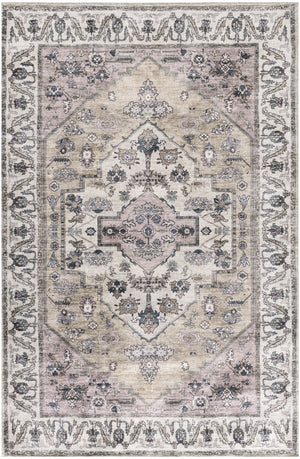 Homeroots 4' X 6' Beige And Gray Oriental Power Loom Distressed Washable Non Skid Area Rug  Polyester 533288