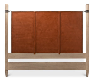 Sarreid Marcus King Bed - Hand Woven Leather With Flaky Pine Finish & Hand Forged Iron Craftsmanship Brown  53328