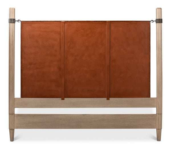 Sarreid Marcus King Bed - Hand Woven Leather With Flaky Pine Finish & Hand Forged Iron Craftsmanship Brown  53328