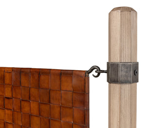 Sarreid Marcus King Bed - Hand Woven Leather With Flaky Pine Finish & Hand Forged Iron Craftsmanship Brown  53328