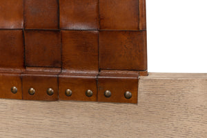 Sarreid Marcus King Bed - Hand Woven Leather With Flaky Pine Finish & Hand Forged Iron Craftsmanship Brown  53328