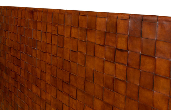 Sarreid Marcus King Bed - Hand Woven Leather With Flaky Pine Finish & Hand Forged Iron Craftsmanship Brown  53328