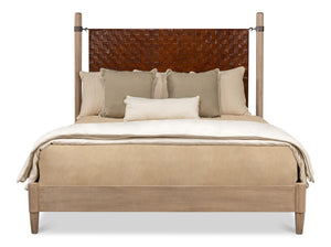 Sarreid Marcus King Bed - Hand Woven Leather With Flaky Pine Finish & Hand Forged Iron Craftsmanship Brown  53328