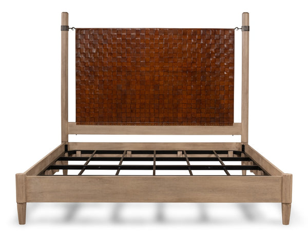 Sarreid Marcus King Bed - Hand Woven Leather With Flaky Pine Finish & Hand Forged Iron Craftsmanship Brown  53328