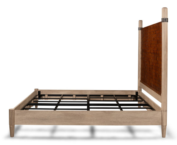 Sarreid Marcus King Bed - Hand Woven Leather With Flaky Pine Finish & Hand Forged Iron Craftsmanship Brown  53328