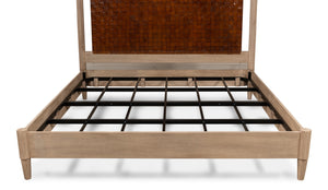 Sarreid Marcus King Bed - Hand Woven Leather With Flaky Pine Finish & Hand Forged Iron Craftsmanship Brown  53328