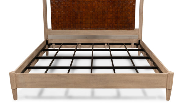 Sarreid Marcus King Bed - Hand Woven Leather With Flaky Pine Finish & Hand Forged Iron Craftsmanship Brown  53328
