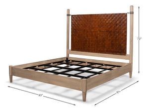 Sarreid Marcus King Bed - Hand Woven Leather With Flaky Pine Finish & Hand Forged Iron Craftsmanship Brown  53328
