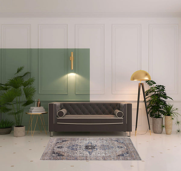 Homeroots 4' X 6' Ivory And Blue Oriental Power Loom Distressed Washable Non Skid Area Rug  Polyester 533291