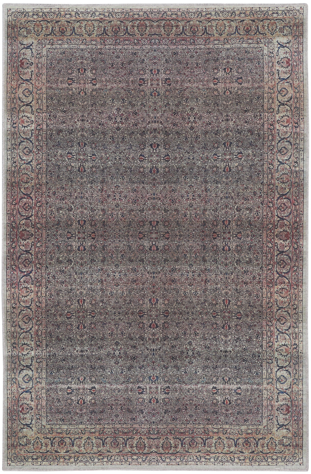 Homeroots 4' X 6' Ivory Blue And Gray Oriental Power Loom Distressed Washable Non Skid Area Rug  Polyester 533292