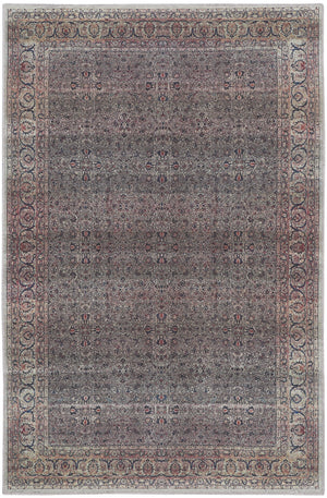 Homeroots 4' X 6' Ivory Blue And Gray Oriental Power Loom Distressed Washable Non Skid Area Rug  Polyester 533292