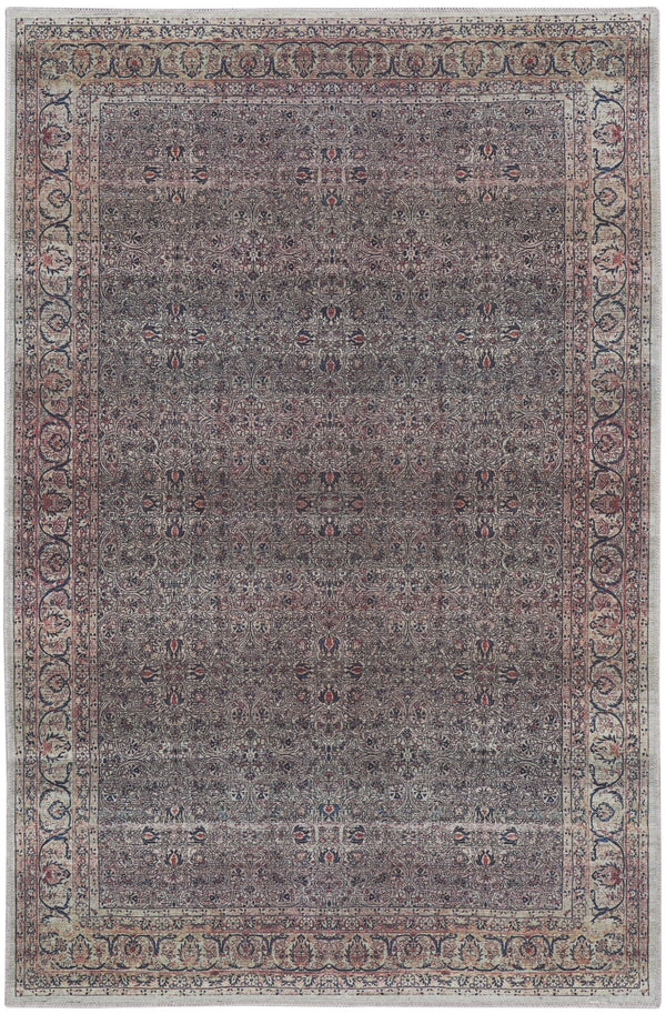 Homeroots 4' X 6' Ivory Blue And Gray Oriental Power Loom Distressed Washable Non Skid Area Rug  Polyester 533292