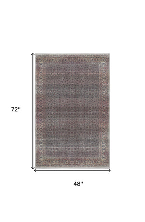 Homeroots 4' X 6' Ivory Blue And Gray Oriental Power Loom Distressed Washable Non Skid Area Rug  Polyester 533292