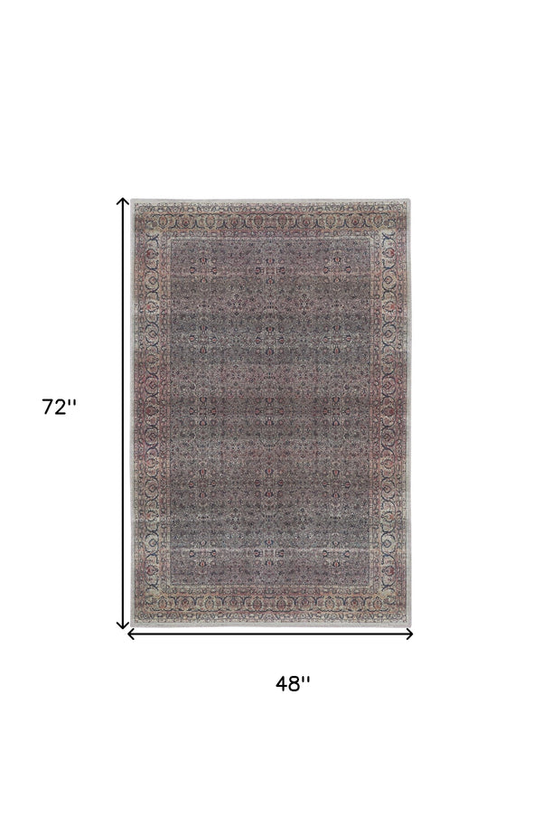 Homeroots 4' X 6' Ivory Blue And Gray Oriental Power Loom Distressed Washable Non Skid Area Rug  Polyester 533292