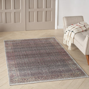 Homeroots 4' X 6' Ivory Blue And Gray Oriental Power Loom Distressed Washable Non Skid Area Rug  Polyester 533292