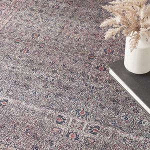 Homeroots 4' X 6' Ivory Blue And Gray Oriental Power Loom Distressed Washable Non Skid Area Rug  Polyester 533292