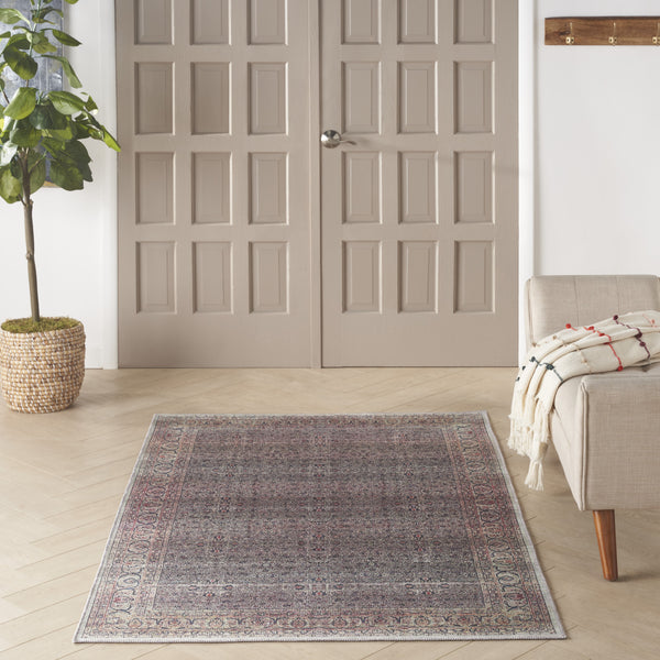 Homeroots 4' X 6' Ivory Blue And Gray Oriental Power Loom Distressed Washable Non Skid Area Rug  Polyester 533292