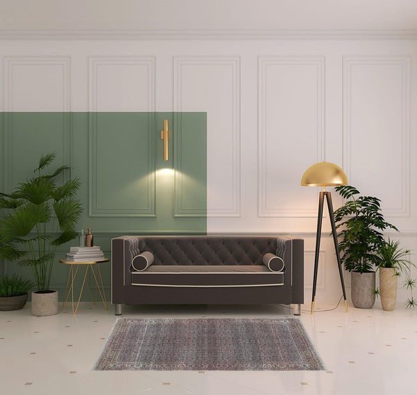 Homeroots 4' X 6' Ivory Blue And Gray Oriental Power Loom Distressed Washable Non Skid Area Rug  Polyester 533292