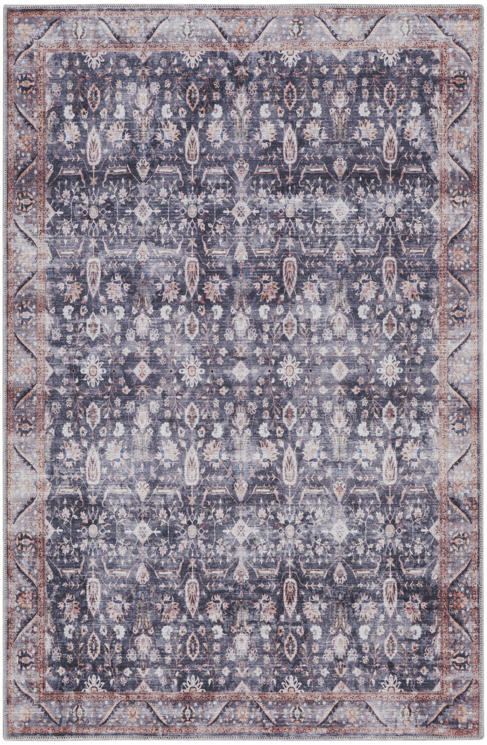Homeroots 4' X 6' Blue And Ivory Oriental Power Loom Distressed Washable Non Skid Area Rug  Polyester 533293