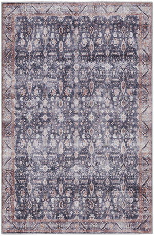 Homeroots 4' X 6' Blue And Ivory Oriental Power Loom Distressed Washable Non Skid Area Rug  Polyester 533293