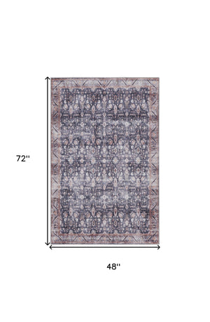Homeroots 4' X 6' Blue And Ivory Oriental Power Loom Distressed Washable Non Skid Area Rug  Polyester 533293