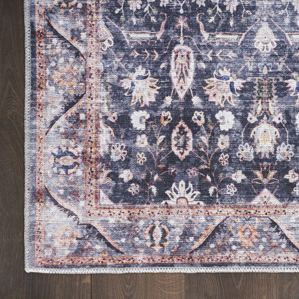 Homeroots 4' X 6' Blue And Ivory Oriental Power Loom Distressed Washable Non Skid Area Rug  Polyester 533293