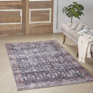 Homeroots 4' X 6' Blue And Ivory Oriental Power Loom Distressed Washable Non Skid Area Rug  Polyester 533293
