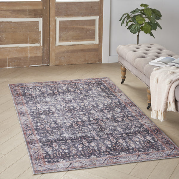 Homeroots 4' X 6' Blue And Ivory Oriental Power Loom Distressed Washable Non Skid Area Rug  Polyester 533293